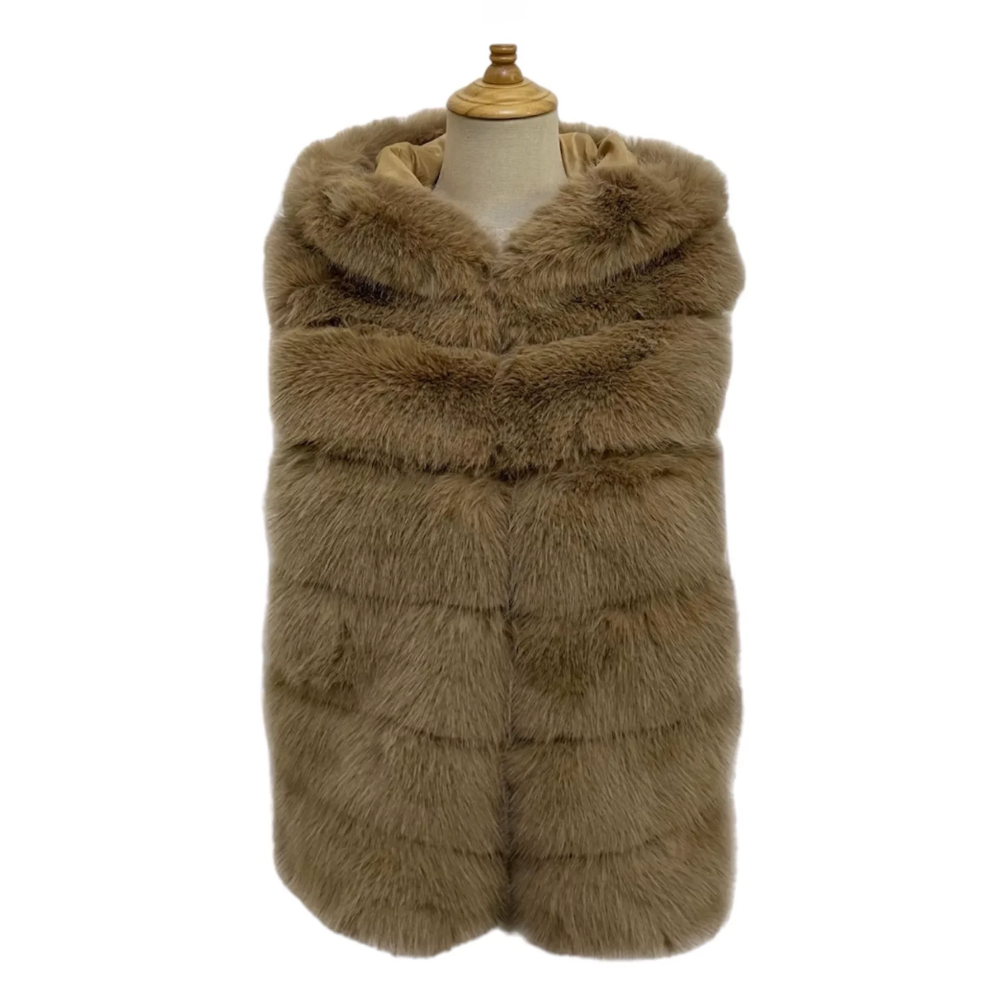 Hooded Faux Fur Gilet Caramel