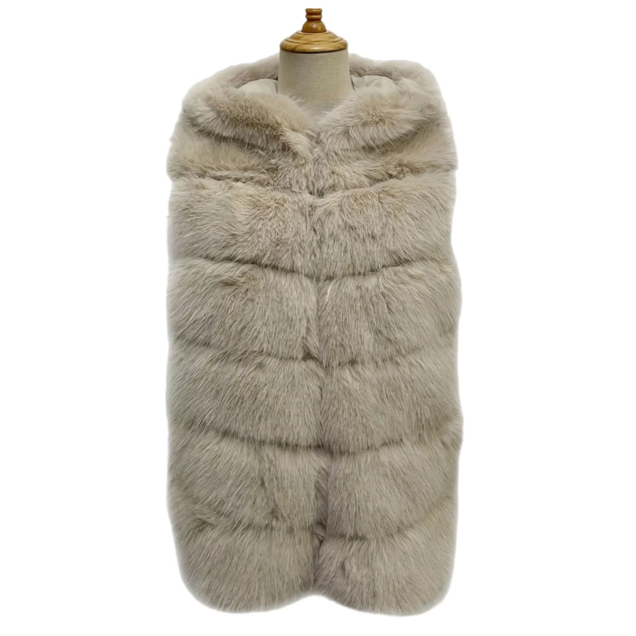 Hooded Faux Fur Gilet Sand